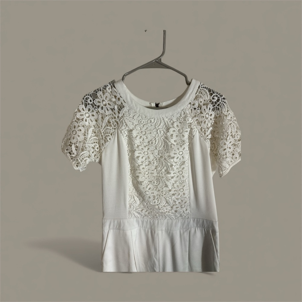 White Lace Short Sleeve Romper - Picture 3 of 8